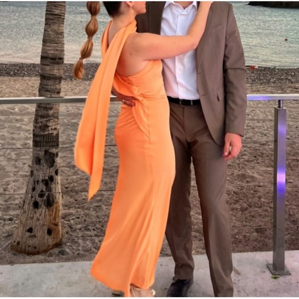 NWT Misha Romina Maxi Dress in Mango Orange Formal‎ Gown Side Zip Wrap Scarf XXS